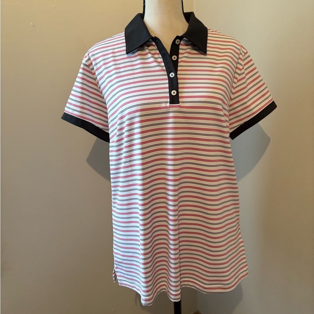 Striped Polo Shirt with Black Collar